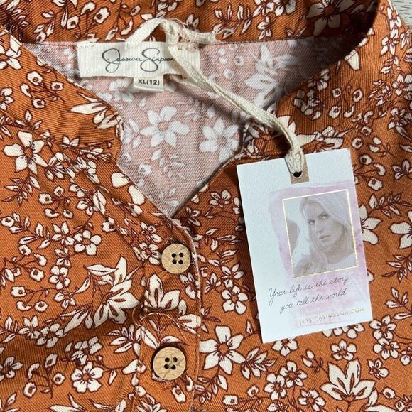 Jessica Simpson Floral Button Down Smock Waist Tunic Skirt Top, Girls XL (12) - Picture 5 of 12